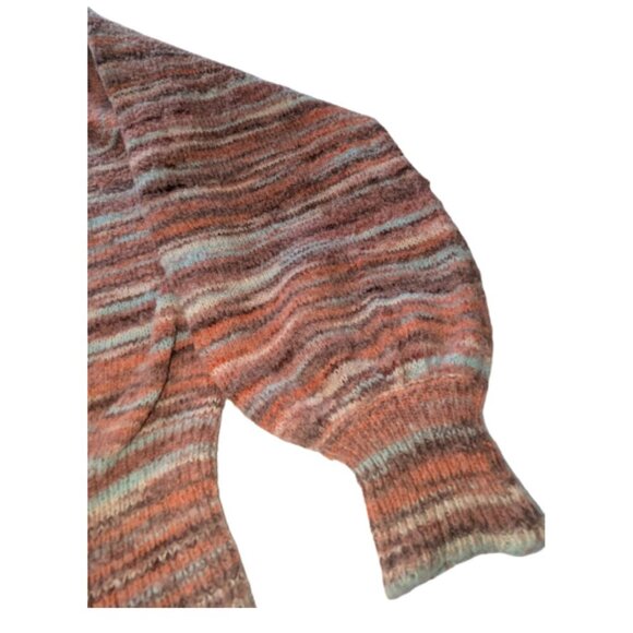 Willow & Root Striped Balloon Sleeve Sweater Multicolor Pullover V-Back *SZ M - Picture 8 of 11
